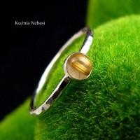 Pierścień Drobinek - Srebro Kwarc z Rutylem - Złociste Włosy Wenus 