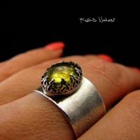 Pierścień Green – Gaia - Zielony Granat Srebro 