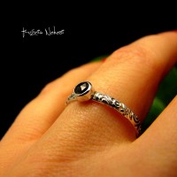 Pierścień ze Srebra - Elfik z czarnym Diamentem 