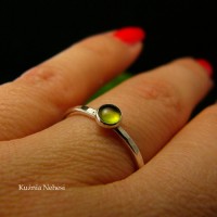 Pierścień Drobinek - Srebro Zielony Turmalin Verdelit 
