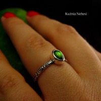 Pierścień ze Srebra - Elfik z Turmalinem Zielonym zwanym Verdelit