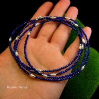 Długi naszyjnik Ink - Lapis Lazuli Perły Hematyt Srebro 