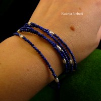 Długi naszyjnik Ink - Lapis Lazuli Perły Hematyt Srebro 