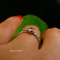 Pierścień ze Srebra - Elfik z Turmalinem Pink 4 mm
