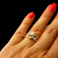 Pierścień Drobinek - Cytryn Srebro 4mm