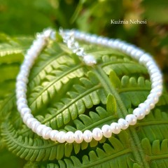 Bransoleta z naturalnymi  Białymi Perłami - Pearl - Srebro Perły 